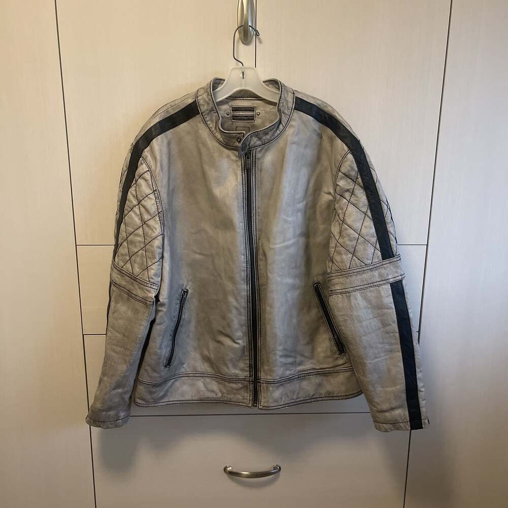 Vintage Wilsons Men’s Leather Motorcycle Jacket Silver XL